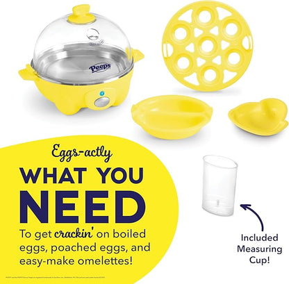 PEEPS & Dash Rapid Egg Cooker - Boiler, Poacher & Steamer - Includes Measuring & Recipe Guide - Dishwasher Safe - BPA Free - Holds 7 Eggs, Yellow