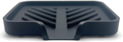 Happitasa Silicone Soap Dish Tray and Sponge Holder with Drain Chute and Feet | 3-Way Sloped Design | Bathroom and Kitchen Sink Organizer Caddy (Black, 5"x4")