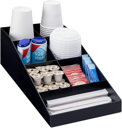 Navaris Coffee Station Organizer - 7 Compartment Coffee Bar for Sugar, Creamer, Cup, Tea - Office & Kitchen Countertop Organization