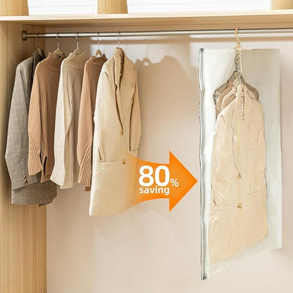 Hanging Vacuum Storage Bags with Electric Pump – 6 Pack (3 Long, 3 Short) Hanging Vacuum Seal Bags for Clothing, Closet Organizer Space Saver for Suits, Jackets & Coats