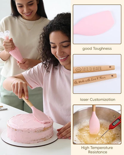 1Pcs Silicone Spatula for Cooking Baking, Personalized kitchen Utensils with Wooden Handle, Non-Stick Heat Resistant Scraper (CUSTOM Name Pattern), Baking Mixing Rubber Tool