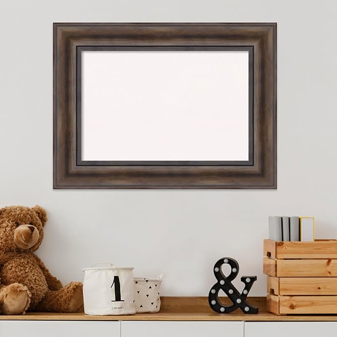 Amanti Art White Cork Board for Wall, 17x23 Vision Board with Brown Wood Frame, Small Corkboard Office Decor for Home Organization, Country Rustic Corkboard Pinboard to Display Items for Home