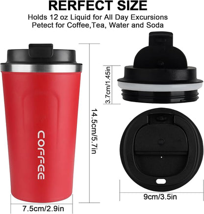 CS COSDDI 12 oz Stainless Steel Vacuum Insulated Tumbler - Coffee Travel Mug Spill Proof with Lid - coffee Cup for Keep Hot/Ice Coffee,Tea and Beer （Red）
