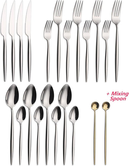 CHAAMFORGE 20 Piece Luxury Silverware Set for 4 Mirror-Polished 18/10 Stainless Steel Heavy Flatware Set Modern Cutlery Set Knife/Fork/Spoon Utensil Dishwasher Safe with Gifts