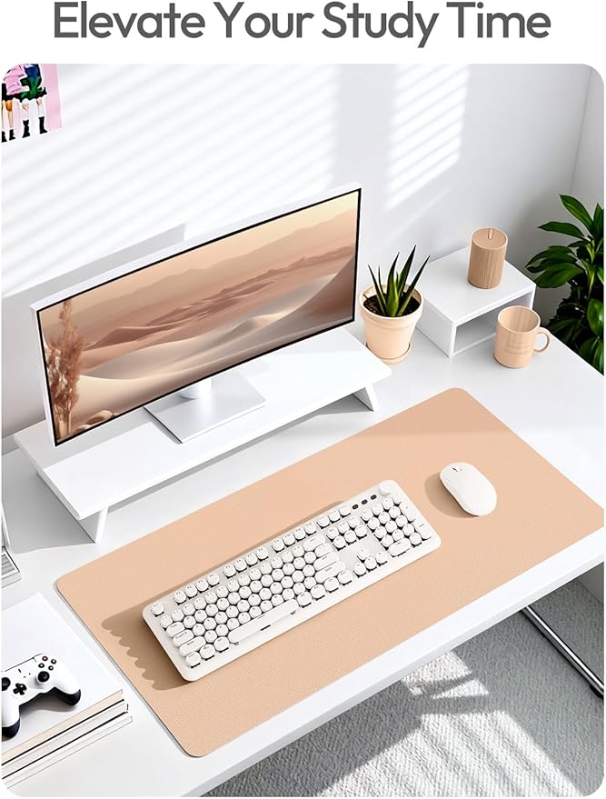 YSAGi Leather Desk Protector, Office Mat, Large Mouse Mat, Non-Slip PU Leather Blotter, Laptop Desk Mat, Waterproof Writing Pad for Office and Home(Latte, 42" x 17.2")