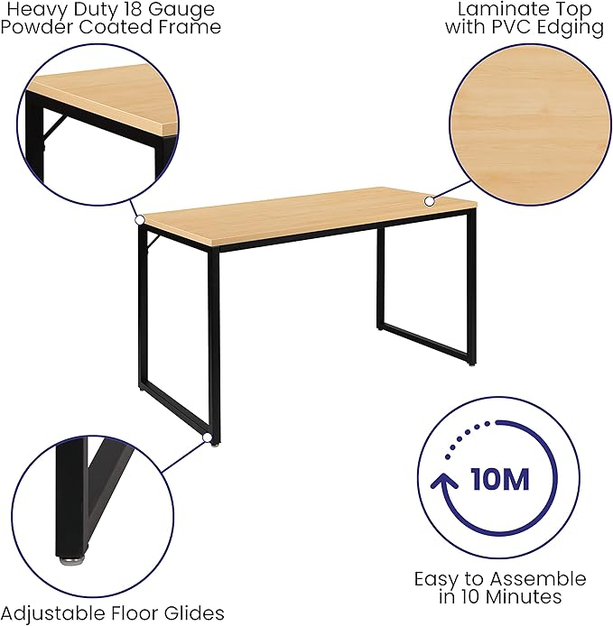 EMMA + OLIVER Industrial Modern Desk-47 L Commercial Grade Home Office Desk-Maple/Black