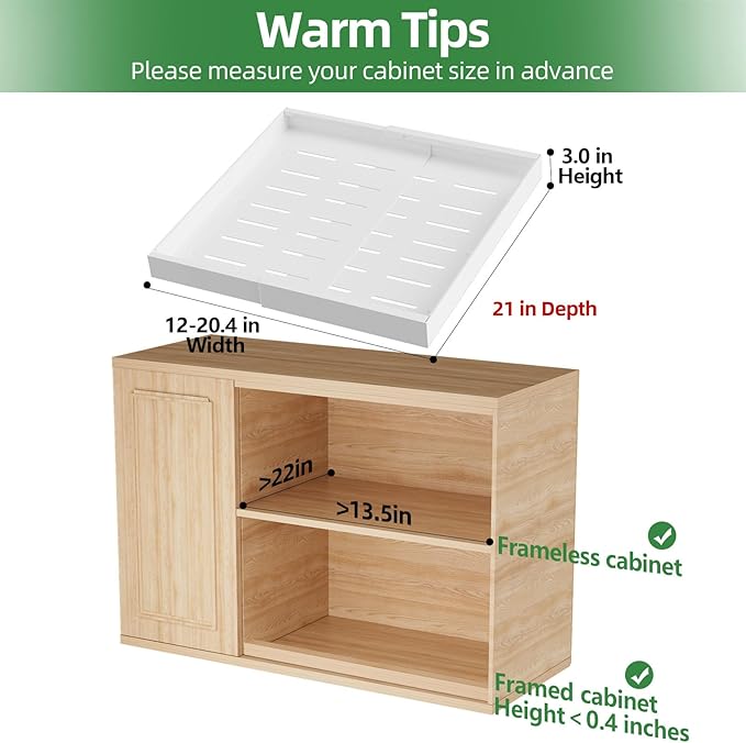 PAKETA 4 Pack Expandable Pull Out Cabinet Organizer, 21'' Deep Pull Out Drawers for Cabinets,Upgrade 3 Slide Rails Sliding Drawer for Kitchen Cabinet Organizer with Adhesive Nano Film (White)