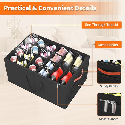 Aokeyee Shoe Organizer for Closet, 2 Pack Large Shoe Storage Box Fits up to 24-48 Pairs, Space Saving Foldable Shoes Organizer Bin w/Clear Cover and 4 Reinforced Handles, Black