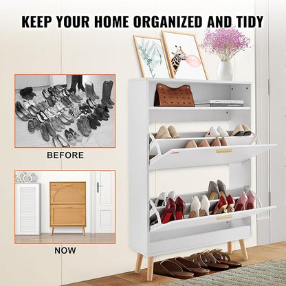 VEVOR Shoe Storage Cabinet for Entryway, 31.5" D x 9.4" W x 47.3" H, White