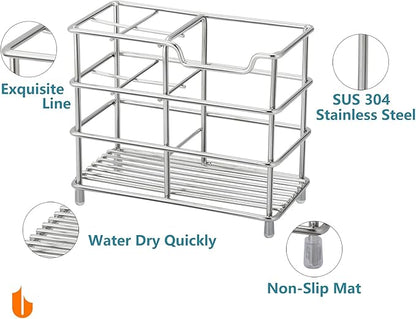 Urbanstrive 304 Stainless Steel Bathroom Toothbrush Holder Toothpaste Holder Stand Bathroom Accessories Organizer, Silver