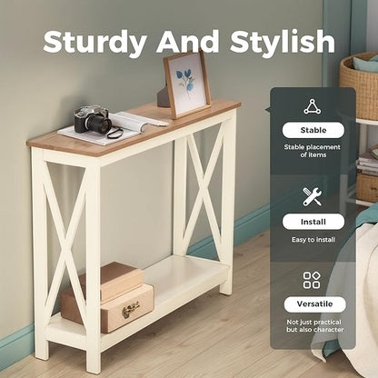 MAISON ARTS Console Table 39.4'', 2-Tier Narrow Sofa Table Behind Couch, Farmhouse Entryway Table with Storage for Living Room, Entrance and Hallway, Easy Assembly, Ivory White