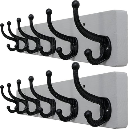 WEBI Rustic Coat Rack Wall Mount,24" Long 6 Cast Iron Coat Hooks Wall Mounted,Heavy Duty Wood Wall Coat Hanger Hooks for Hanging Coats,Jacket,Clothes,Backpack,Farmhouse,Gray,2 Packs