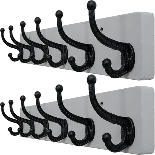 WEBI Rustic Coat Rack Wall Mount,24" Long 6 Cast Iron Coat Hooks Wall Mounted,Heavy Duty Wood Wall Coat Hanger Hooks for Hanging Coats,Jacket,Clothes,Backpack,Farmhouse,Gray,2 Packs