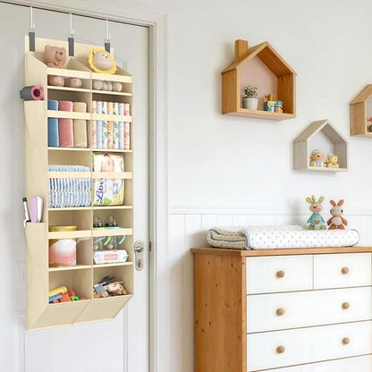 Lifewit 1 Pack Over the Door Organizer, 10 Section Clear Window Hanging Storage with 4 Side Pockets, Sturdy Anti Tilt 40 lbs Load Behind Door for Closet, Bedroom, Bathroom, Nursery, Dorm, Beige