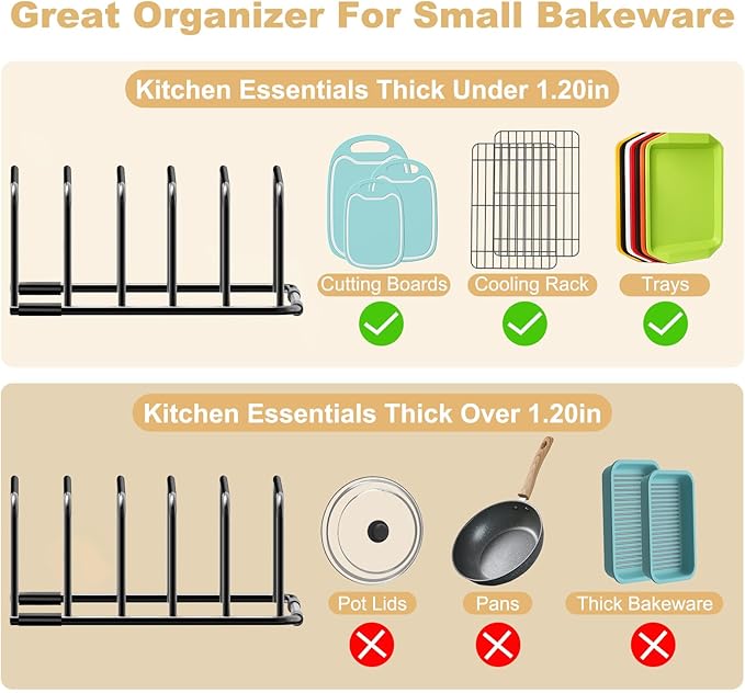 Cutting Board Organizer and Baking Sheet Rack, [1-Pack] Black Heavy Duty Metal Cookie Sheet Organizer for Cutting Board Storage & Plate Holder for Cabinet, Tray Dividers for Cabinets