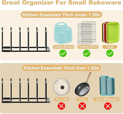 Cutting Board Organizer and Baking Sheet Rack, [1-Pack] Black Heavy Duty Metal Cookie Sheet Organizer for Cutting Board Storage & Plate Holder for Cabinet, Tray Dividers for Cabinets