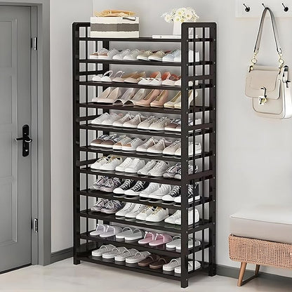 Tall Shoe Cabinet, 11 Tier Bamboo Shoe Rack, 40-45 Pairs Large Capacity Shoe Storage Cabinet Organizer, Narrow Shoe Shelf for Entryway, Hallway, Living Room