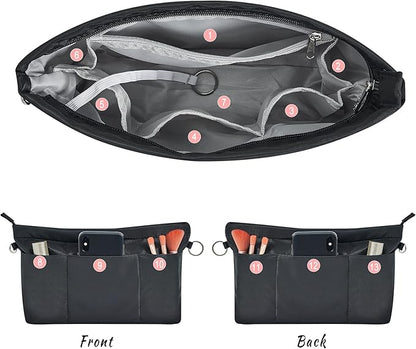 Vercord Premium Nylon Purse Organizer Tote Handbag Insert Organizers Bag in Bag Zipper 13 Pockets 5 Sizes