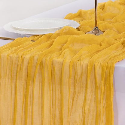 Socomi Gold Yellow Cheesecloth Table Runner Valentine's Day Boho Rustic Gauze 120 inch 10FT Cheese Cloth Runner for Wedding Party Baby Shower Birthday Home Decor Holiday Decorations