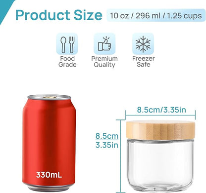 Vtopmart 4 Pack 10oz Glass Overnight Oats Containers with Bamboo Lids, Portable Wide Mouth Glass Jars Leak Proof, Reusable Food Storage Containers for Meal Prep, Jam, Sauce, Salad Dressing, and Snacks