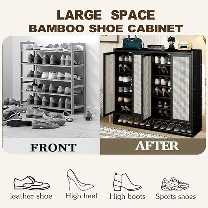 qeknxks7-Tier Bamboo Shoe Cabinet，Shoe Storage Cabinet with Doors, 36-40 Pairs Freestanding Shoes Cabinet Organizer, Large Shoe Cabinet for Entryway, Hallway, Living Room