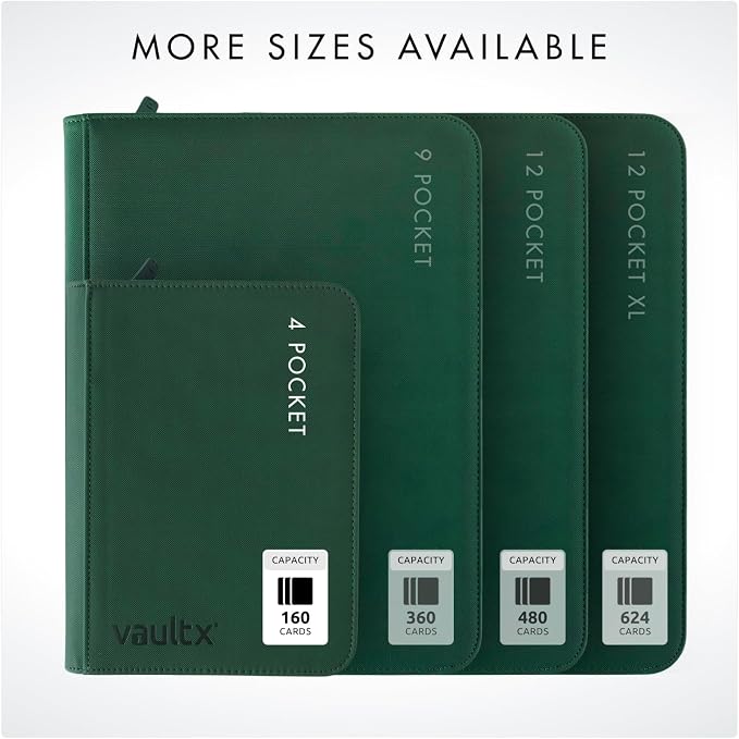Vault X 4 Pocket Zip Binder, 160 Cards, Exo-Tec Material, 20 Side-Loading Pages (Green)