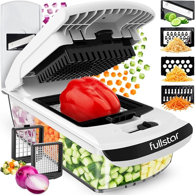 Fullstar The Original Pro Chopper - Vegetable Chopper and Slicer, Food Chopper with Container, Fruit Slicer, Kitchen Gadgets & Gifts, Home Essentials (6 in 1, White)