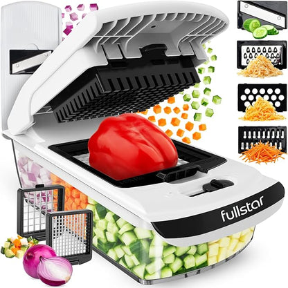 Fullstar The Original Pro Chopper - Vegetable Chopper and Slicer, Food Chopper with Container, Fruit Slicer, Kitchen Gadgets & Gifts, Home Essentials (6 in 1, White)