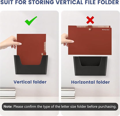 JOMOLA No Drilling File Holder 2 Pack Mail Organizer Wall Mount File Organizer Holder Office Wall Hanging Files Magazines Organizer Plastic Door Mount Wall Pocket with Adhesive Pad, Black Color