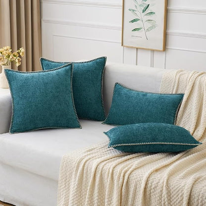 MIULEE Pack of 2 Couch Throw Pillow Covers 18x18 Inch Dark Teal Farmhouse Decorative Pillow Covers with Stitched Edge Soft Chenille Solid Dyed Pillow Covers for Sofa Bed Living Room
