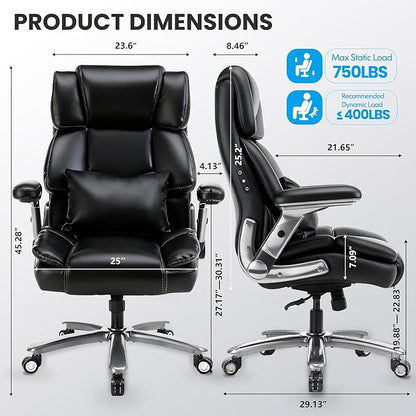 750lbs Heavy Duty Desk Chair with 3D Kneading Massage, Big and Tall Office Chairs with Ergonomic Support, 4D Armrests, 5 Quiet Dual Rubber Wheel, Thick Pocket Spring Cushion(Black, PU)