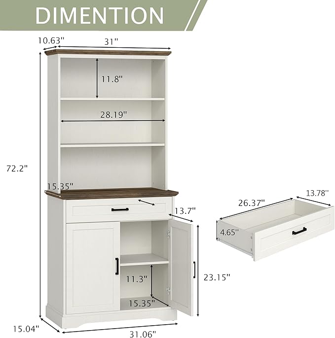 White Bookshelf with Drawers , 5-shelf Tall Bookcase with Doors, 15" Multi Depth Storage Cabinet with Adjustable Shelves, Large Bookcases for Home Office, Living Room & Bedroom, Large Storage Cabinet