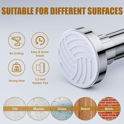 Ausemku Shower Curtain Rod Tension, 32-65 Inch Adjustable Heavy Duty Spring Tension Curtain Rod, No Drill Stainless Steel Telescoping Rod for Bathroom, No Rust, Silver