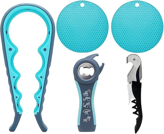 Bottle Opener for Arthritic Hand,Jar Opener for Old People, Children, Women, Those with Weak Hands,Multifunctional Kitchen Gadgets (05-Blue)