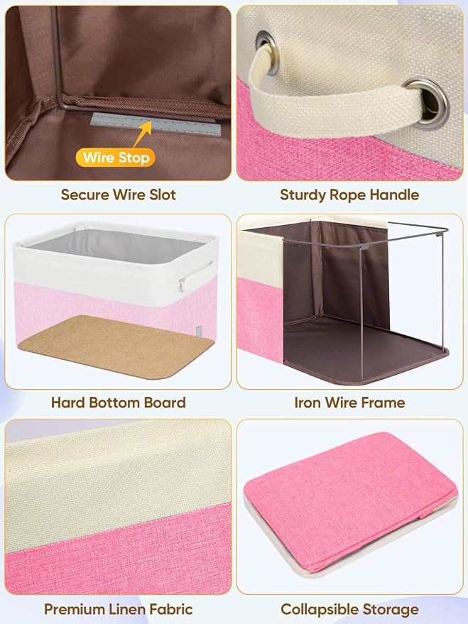 BALEINE 2 Pack Fabric Closet Storage Bins for Shelves, Linen Closet Organizers and Storage, Decorative Baskets for Organizing, Shelf, Clothes, Home, Office (Pink, 15''x11''x9.5'')