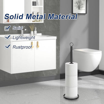 NearMoon Bath Toilet Paper Holder Stand, Freestanding Tissue Paper Storage with Reserve, Space Toilet 4 Rolls Holder for Bathroom/Kitchen Countertop-All Metal (1 Pack, Matte Black)