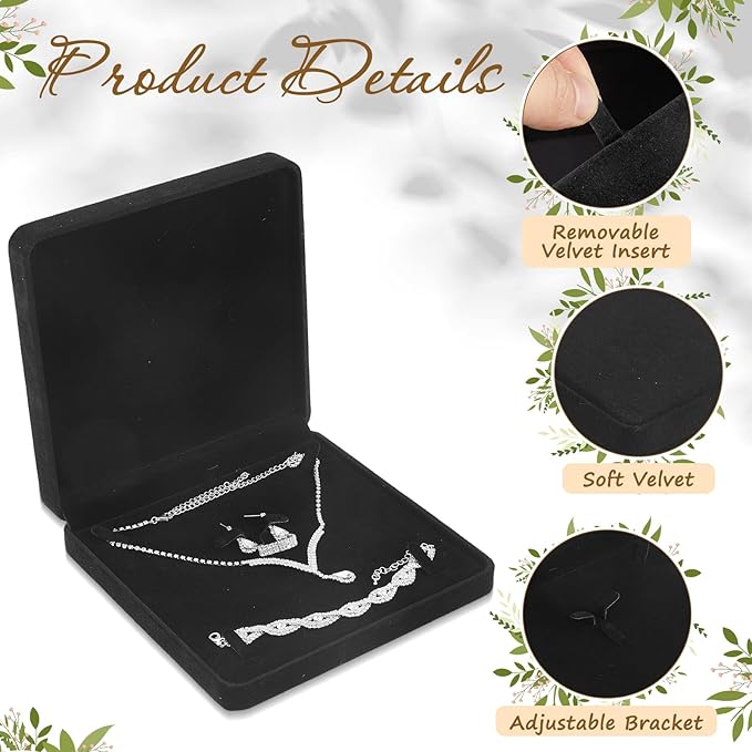 Yinkin 6 Pcs Velvet Jewelry Set Box Jewelry Display Case Earring Ring Bracelet Necklace Gift Box Pearl Necklace Storage Case for Mother's Day Wedding Travel Anniversary(Black)