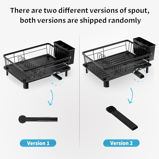GAOKASE Dish Drying Rack, Stainless Steel-Dish Rack, Dish Racks for Kitchen Counter, Kitchen Dish Drainers with Removable Utensil Holder,New Drain Outlet,Plate Rack and Drainboard,Black
