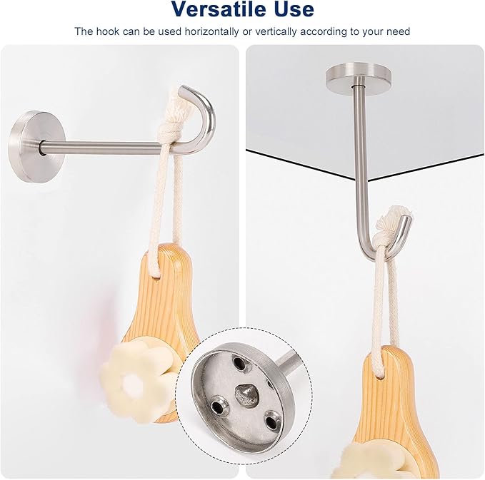 NearMoon Coat Hooks, Wall Mount Hooks for Hanging Hat Hurse Robe, 304 Stainless Steel Heavy Duty Towel Hangers for Bathroom Livingroom Kitchen-Ceiling Hook, 6 Pack (4 Inch, Brushed Nickel)