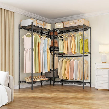 VIPEK L6 Plus Garment Racks Heavy Duty Clothes Rack Corner Closet Racks L Shaped Clothing Rack for Hanging Clothes, 5-Tier Freestanding Closets with 7 Adjustable Shelves, Max Load 1200LBS, Black