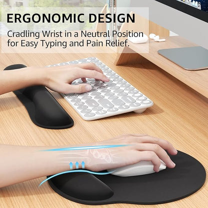 KTRIO Ergonomic Keyboard Wrist Rest & Mouse Pad with Wrist Rest, Black | Memory Foam Wrist Support, Ergonomic Design, Non-Slip Base, Office and Home Use