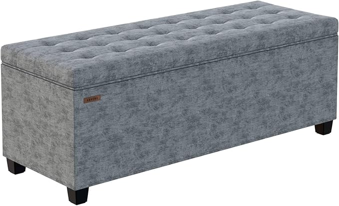 Chenille Storage Ottoman Bench with Legs, 43.5”W x 15.7”D x 15.7”H,Metal Frame end of Bed Bench Hold up to 770 LB,Large Storage Chest,Gray UASND621G