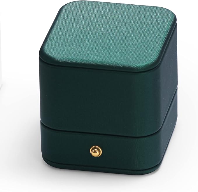 Oirlv Gorgeous Blackish Green Ring Box Premium Leather Ring Bearer Box for Wedding,Proposal Jewelry Gift Case