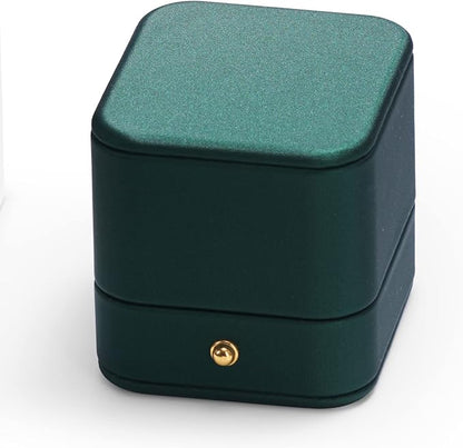 Oirlv Gorgeous Blackish Green Ring Box Premium Leather Ring Bearer Box for Wedding,Proposal Jewelry Gift Case
