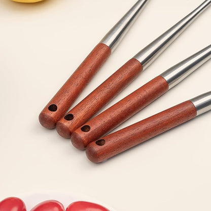 FJNATINH Silicone Spatula - Turner - Ladle - Skimmer Set Wok Utensil Set,Stainless Steel Non Stick Heat-Resistant Cooking Utensils BPA Free Kitchen Tools Cookware Wooden Handle, Pack of 4