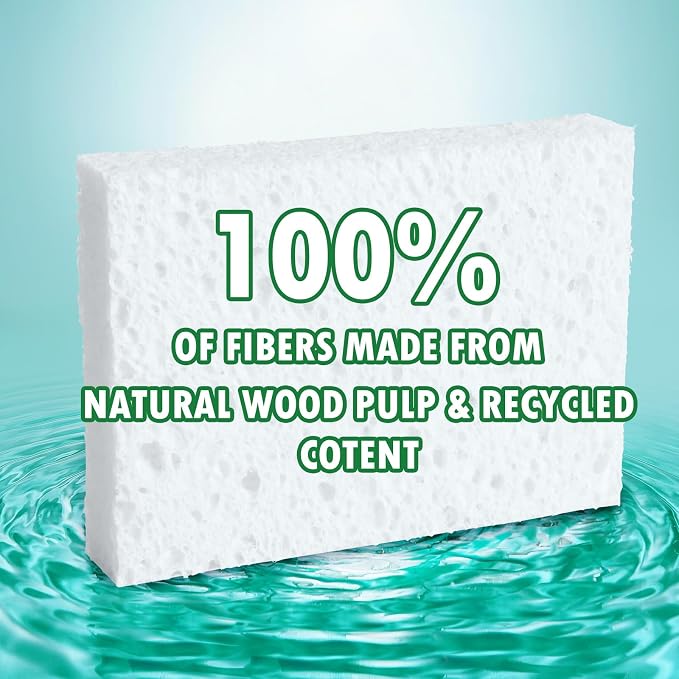 White Plant Based Sponges for Kithcen, 24 Count, Dehydrate, Natural, Organic, Non Abrasive, No odor, Durable Washable Recycled Soft Bio-Based Cellulose Sponge for Washing Dishes and Countertop