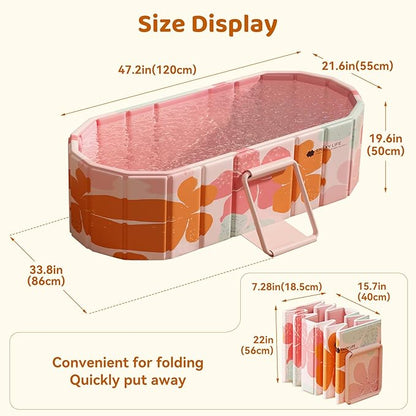 Portable Foldable Bathtub, Freestanding Bathtub No Installation, Bathroom SPA Soaking Bath Tub, Shower Stall Collapsible Hot & Ice Bath for Indoor Outdoor (Pink, ‎47.2"L x 21.6"W x 19.6"H)