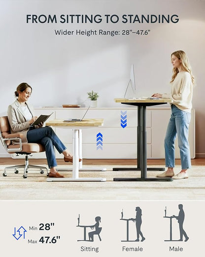 FLEXISPOT Solid Rubberwood Electric Standing Desk with Elegant Oval Legs, 63"x24" Height Adjustable Desk for Home Office & Living Spaces (Black Frame)