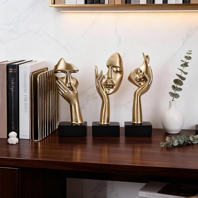 oliruim 3 Pcs Thinker Large Statue Set - Black Glod Art Abstract Home Accent Figurines for Living Room, Bedroom, Shelves, Office Desktop, Coffee Table Decor, Gift for Women (3 Pcs Black Glod, 9")