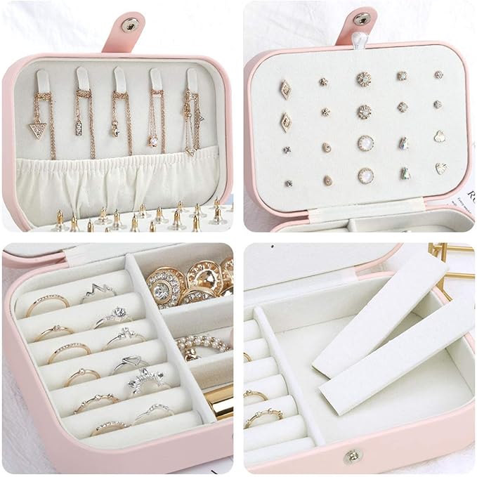CASEGRACE Jewelry Box For Women Travel Jewelry Organizer Double Layer for Necklace Earring Rings Jewelry Holder Case
